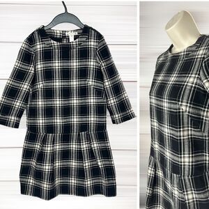 BONPOINT Cotton Black Cream Plaid Mini Dress Tunic Pleated Skirt  size XS
